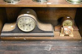 A large 20th century Napoleon hat mantel clock, L55cm, sold together with a smaller Napoleonic style