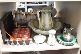 An early 20th century ceramic pitcher and wash bowl in the Art Nouveau style, h36cm, sold together