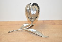 A vintage eastern cast white metal lotus flower ashtray stand, having six removable petal form