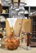 A mid-century Vetreria Berberi style opaline vase, h30cm, sold together with ruby glass vase and two