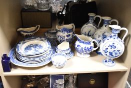 A large group of blue and white ceramics, to include Willow Burslem, Delfts, Seaforth, Landscape