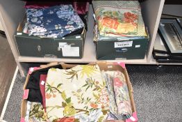 Three boxes containing a large amount of various fabric, to include Cavendish from the Hill &