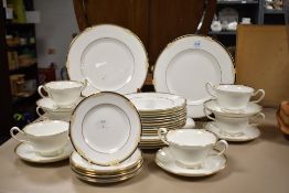 A selection of Wedgwood Cavendish patterned tableware, comprising of 6 soup cups and 6 plates