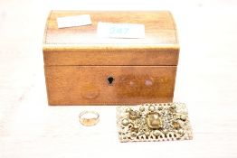 A late 19th / early 20th century walnut jewellery box, inside containing a broach, box width 10cm