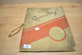 A R.M.S Queen Mary souvenir brochure, w33cm