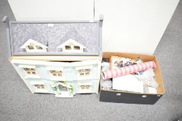 Modern Wooden Dolls House, two storey with many accessories including Furniture