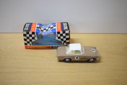 A Tri-ang Scalextric Race Tuned Car, C32 Mercedes in fawn with white roof and racing number 6, in