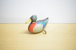 A Gescha US Zone Germany tin plate and clockwork Mallard Duck with Gamo key, winds up and moves