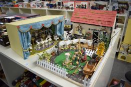 Hand made wooden Fisherman's Cottage and Swan Lake models
