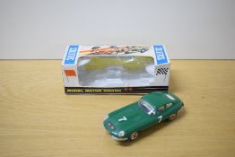 A Rovex Tri-ang Scalextric Car, C34 E Type Jaguar in green with racing number 7, driver wearing