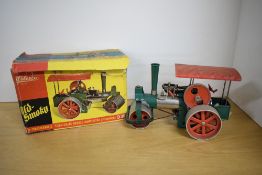 A Wilesco D36 Old Smokey's Live Steam Roller, boxed, appears in good condition, burner tray missing,