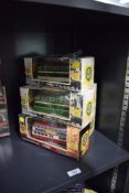 Five Corgi Classics die-cast Limited Edition Blackpool Trams, 43501 Post War, 43502 War Time,
