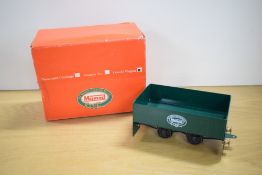 A Mamod 0 Gauge Goods Wagon, green, in original box with internal packaging present, appears unused