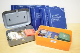 GB & World Coins, Many countries and many coins, no Silver seen, includes 11 GB Coin Folders with