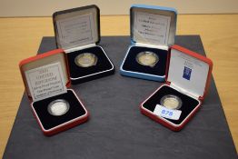 Four Royal Mint Silver Proof Piedfort Coins, 1998 and 1999 Rugby World Cup Two Pounds, 1999 & 2000