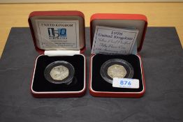 Two Royal Mint Silver Proof Piedfort Fifty Pence Coins, 1998 25th Anniversary EEC and 2000150