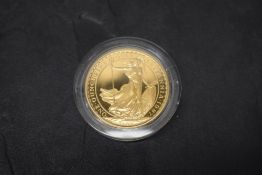 A Royal Mint 1987 Queen Elizabeth II Gold Proof 1oz Britannia, 100 Pound, in plastic capsule and