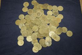 Spade Half Guinea Gaming Tokens, 143 in total along with a Fattorini & Son 1831 Spade Guinea