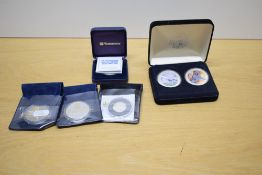 Five Silver Proof Concorde Related Coins and Medallions, Morgan Mint 2003 One Dollar x2, Westminster