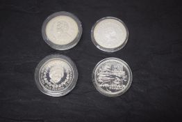Four Westminster Mint Silver Proof Coins, 2001 Guernsey Five Pounds, 2001 Alderney Five Pounds, 2001