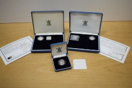 Three Royal Mint Silver Proof One Pound Coins, 1995 Piedfort Welsh Dragon 1995 Welsh Dragon and 1994