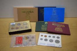 Ten World Coin Sets, Royal Mint Proof 1974 Falkland Islands, 1978 Zambia, 1978 Mauritius, 1978 Sri