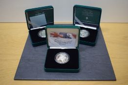 Three Royal Mint Silver Piedfort Crowns, 2000 Queen Mother Centenary Year Five Pounds x2 and 2004