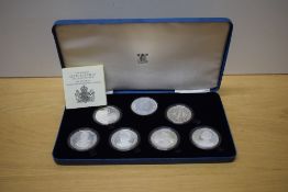 A Royal Mint, Her Majesty Queen Elizabeth the Queen Mother 1980, seven Silver Proof Crowns, all in