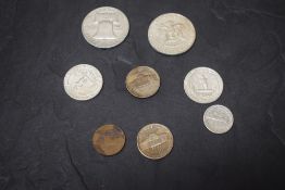 USA Coinage, 1941 Silver One Dime, 1953 and 1964 Silver Half Dollars, 1964 Silver Quarter Dollar x2,