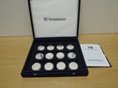 A Westminster Mint Concorde Milestones 12 Silver Proof Five Pound Coin Collection, all in plastic