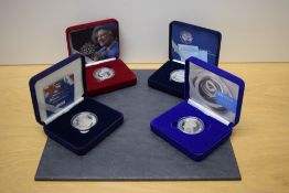 Four Royal Mint Proof Crowns, 1997 Diana Memorial, 2002 Queen Mother Memorial, 2004 100th