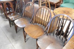 Four traditional dark stained hoop and stick back kitchen chairs , Ercol (3 plus 1)