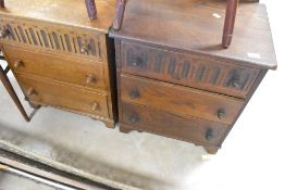 A pair of oak ( dark and lighter) three drawer Reprodux chests, width approx. 51cm
