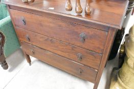 An early 20th Century oak chest of three drawers, width approx. 91cm