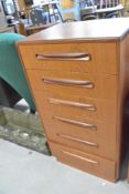 A teak G plan narrow chest of six drawers, dimensions approx. H100 W53 D45cm