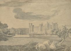 An interesting 19th century pencil study 'Carnarvon Castle' a detailed drawing with masted ships,