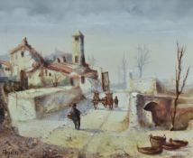 Jorge Aguilar-Agon (Spanish 1936-2020) a Continental oil on canvas/mixed media, hazy Mediterranean