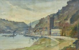 George Wright (British 1852-1916) oil on canvas 'St Goarshausen' German river town scene, signed