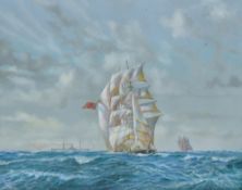 Edward D Walker (British b.1937) oil on canvas, clipper and other vessels, most likely at the Thames