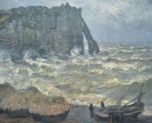 After Claude Monet (French 1840-1926) large colour print 'Stormy Sea at Etretat' within stepped