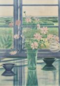 Lars Swane (Danish 1913-2002) limited edition lithograph in colours, still life white flowers and
