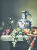 Artist unknown, a 20th century Continental oil on board, still life study of fruit and including