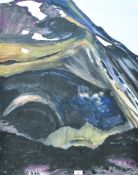 Artist unknown, contemporary, acrylic on canvas, a vibrant abstracted mountain scene, unframed, 76cm