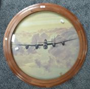 After Gerald Davison Coulson (English 1926-2021) 'Outbound Lancaster' colour print, in circular wood