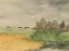 George Spence (British b.1931) mixed media, rural landscape, signed lower left, within a stepped