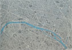 A late 1950's French Blondel le Rougery printed 'Plan Du Centre De Paris A Vol D'Oisean' (Map of the