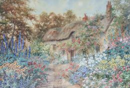 Joseph Halford Ross (British 1866-1909) 'A Devonshire Garden' watercolour painting, signed lower