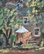 Artist unknown* acrylic on board, depicting a garden in summer, unsigned within a moulded frame,