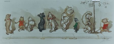After Arthur Boris Klein (Russian 1893-1985) etching in colour, 'Chacun son tour', within brown