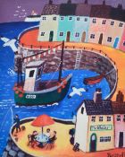 After Graham Round (British, Contemporary) colour print 'The Whaler', a vivid harbour scene,
